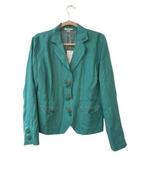Tyler Boe Teal Linen-Blend Single-Breasted Blazer NWT Size 14 Raw Edges